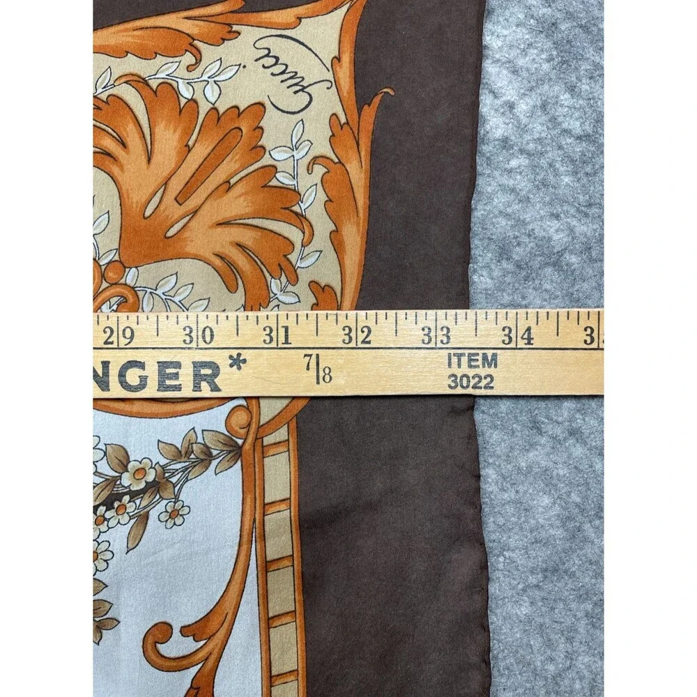Vintage Gucci Silk Scarf Brown Orange White Floral Logo Hand Rolled Italy 33x33